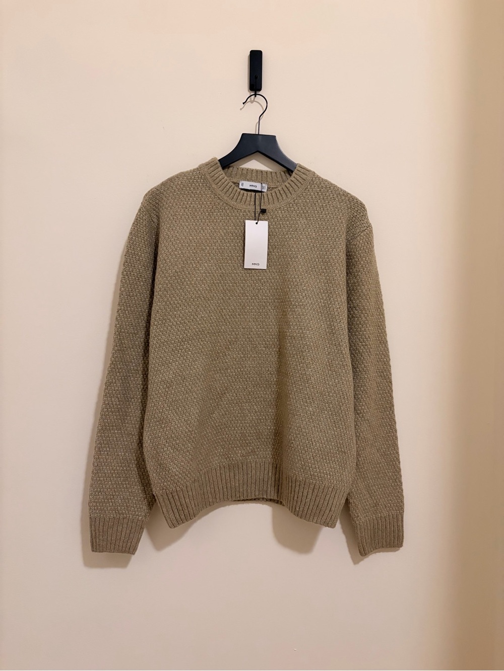 Mango Men's Textured Crewneck Sweater in Taupe